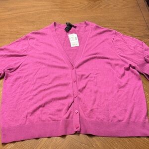 NWT Lane Bryant Fuchsia Cardigan Sweater 100% Cotton Lightweight 1/2 Sleeves 22